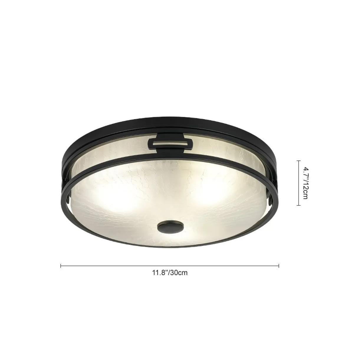 Black Round Frosted Crackled Glass Flush Mount Light