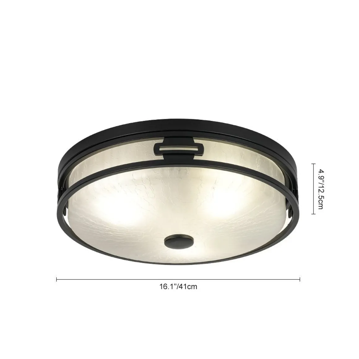 Black Round Frosted Crackled Glass Flush Mount Light
