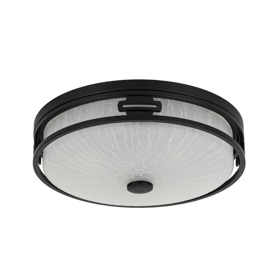 Black Round Frosted Crackled Glass Flush Mount Light