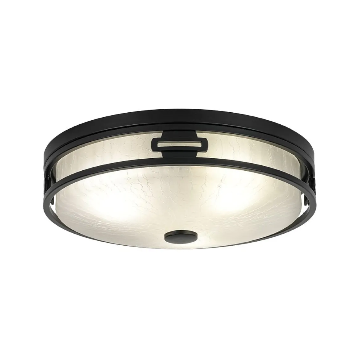 Black Round Frosted Crackled Glass Flush Mount Light