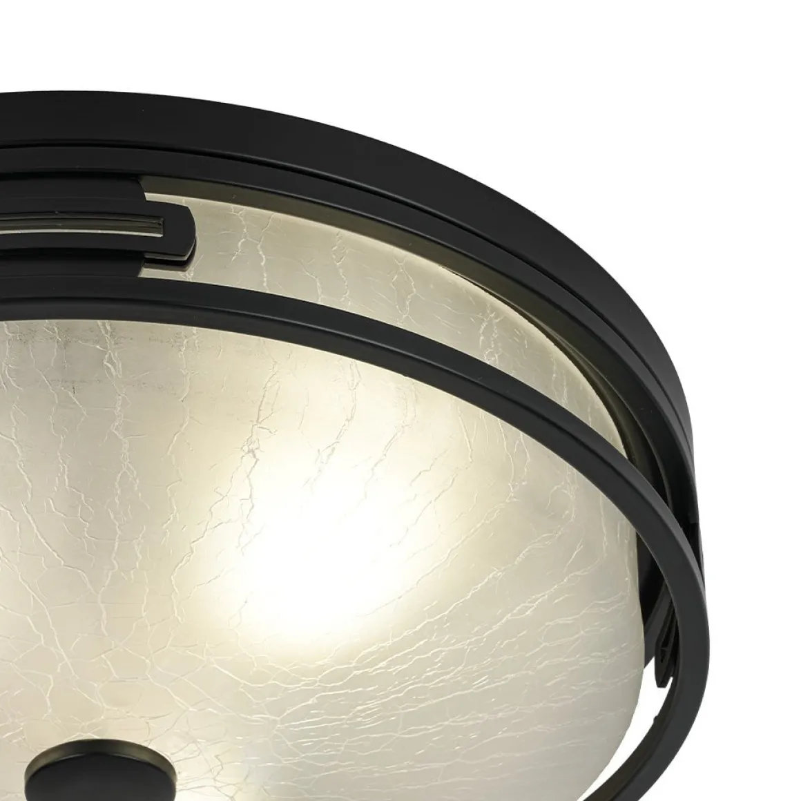 Black Round Frosted Crackled Glass Flush Mount Light