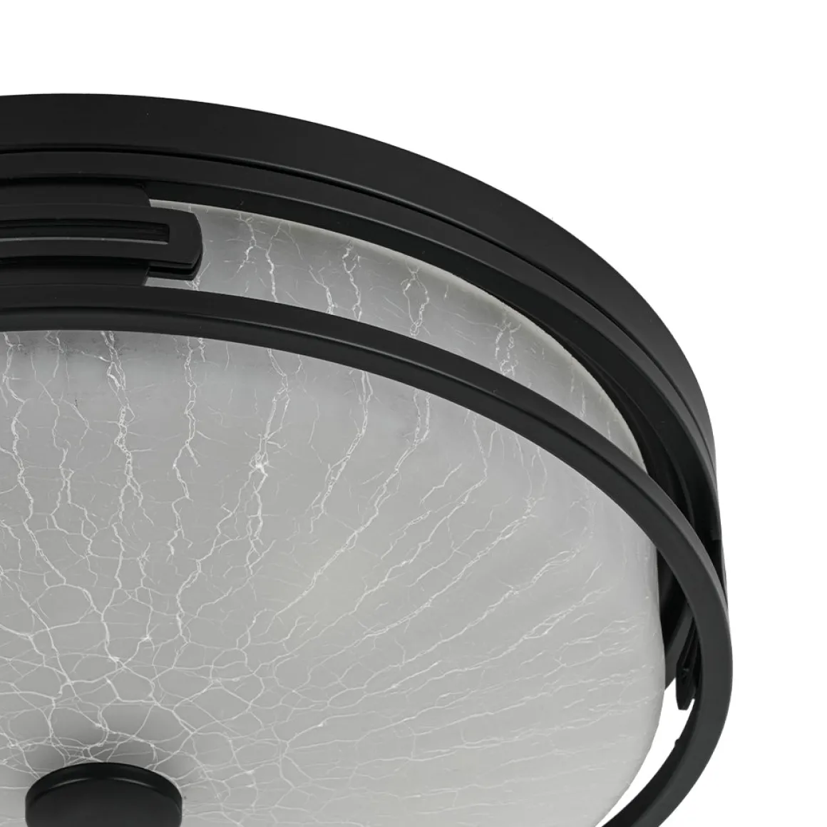 Black Round Frosted Crackled Glass Flush Mount Light