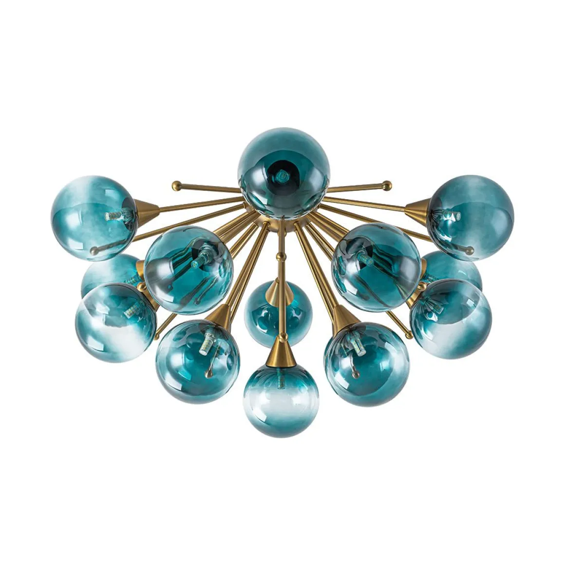 Bloom Blue Glass Bubble Round Sunburst Semi Flush Chandelier