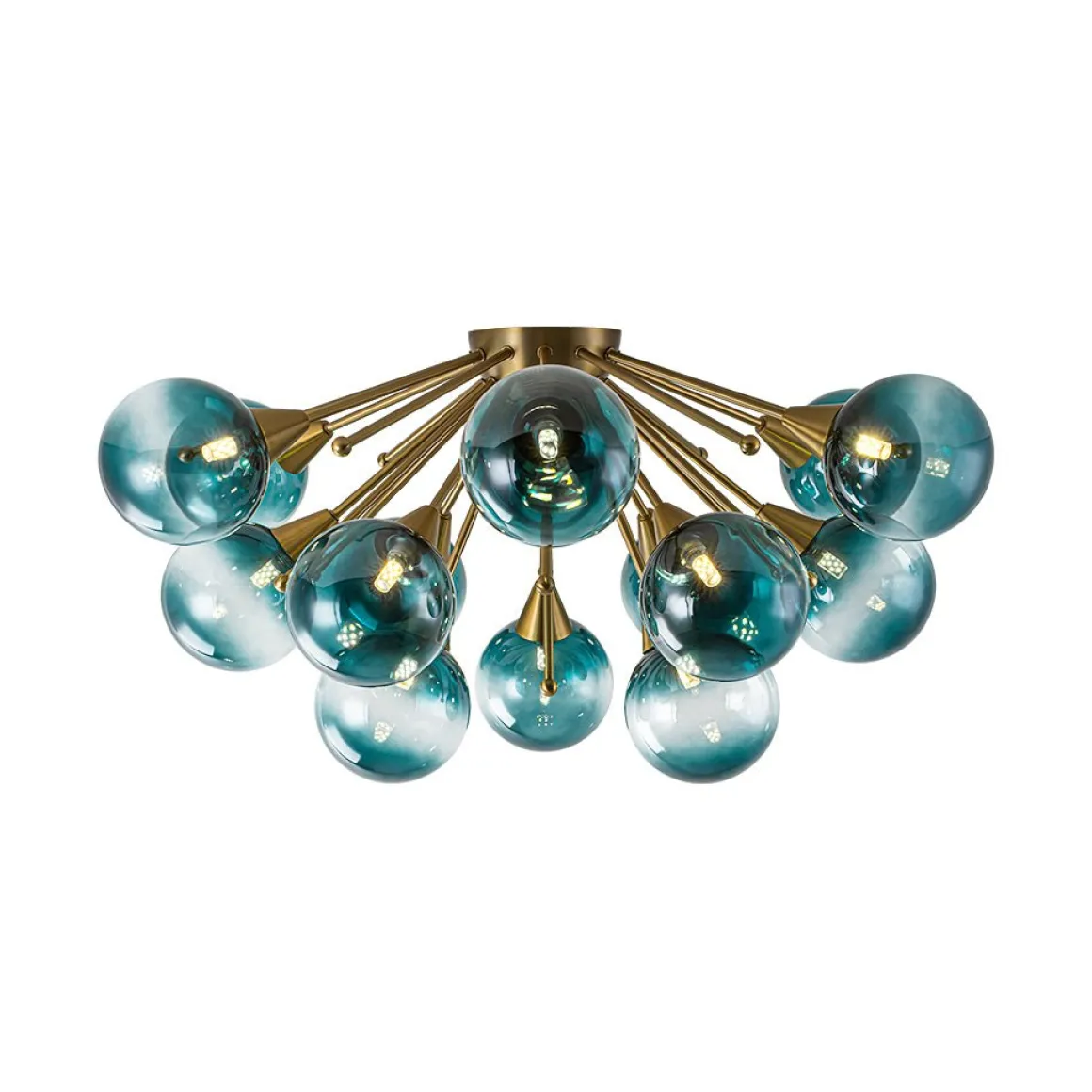 Bloom Blue Glass Bubble Round Sunburst Semi Flush Chandelier