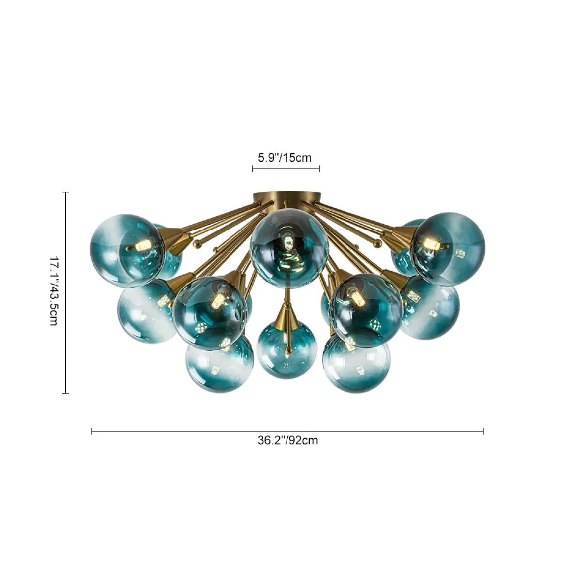 Bloom Blue Glass Bubble Round Sunburst Semi Flush Chandelier