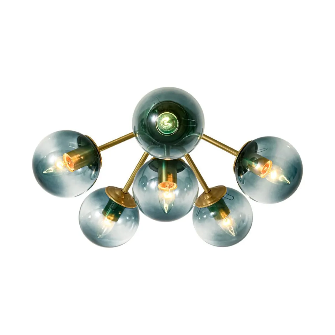 Bloom Brass Blue Glass Bubble Semi Flush Chandelier