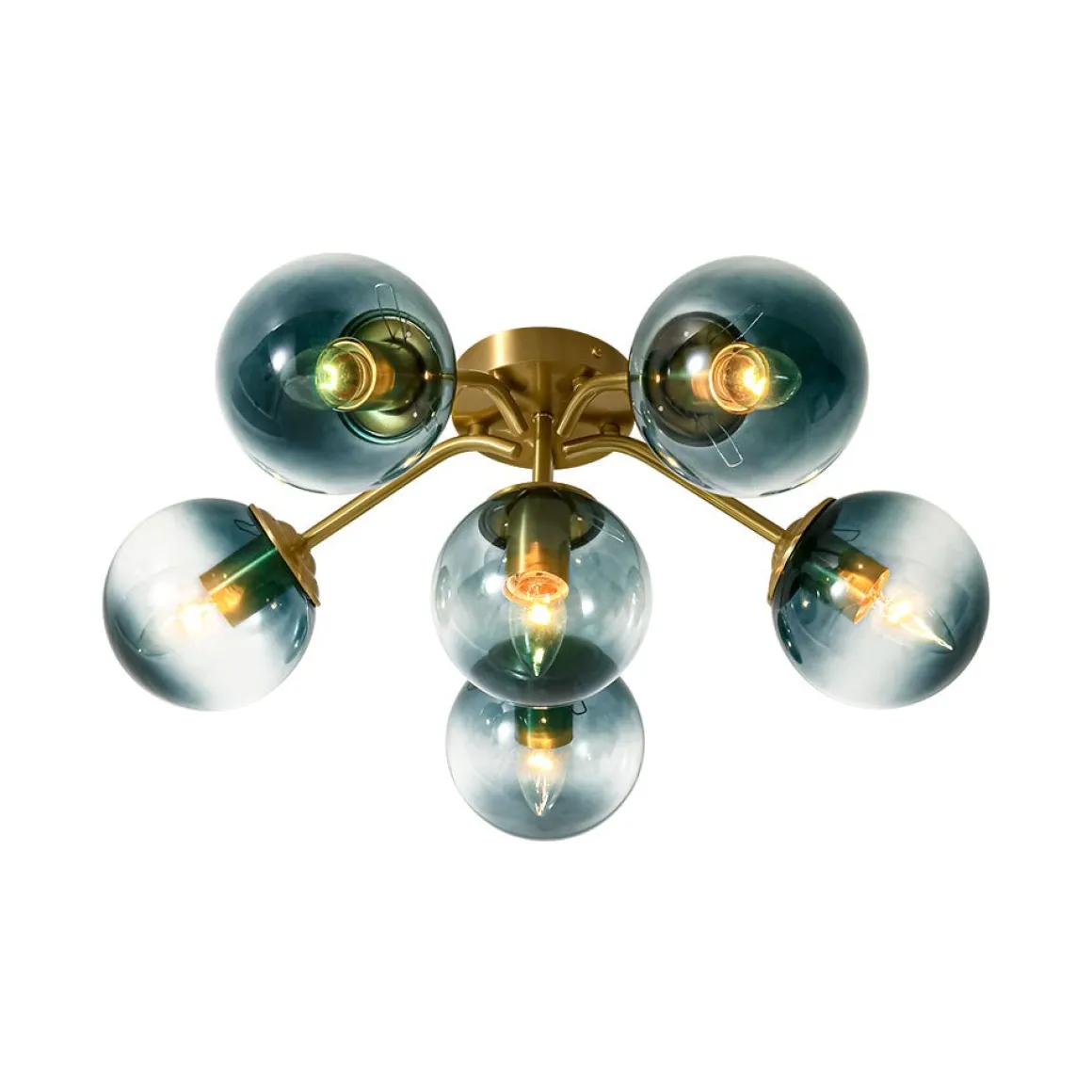 Bloom Brass Blue Glass Bubble Semi Flush Chandelier