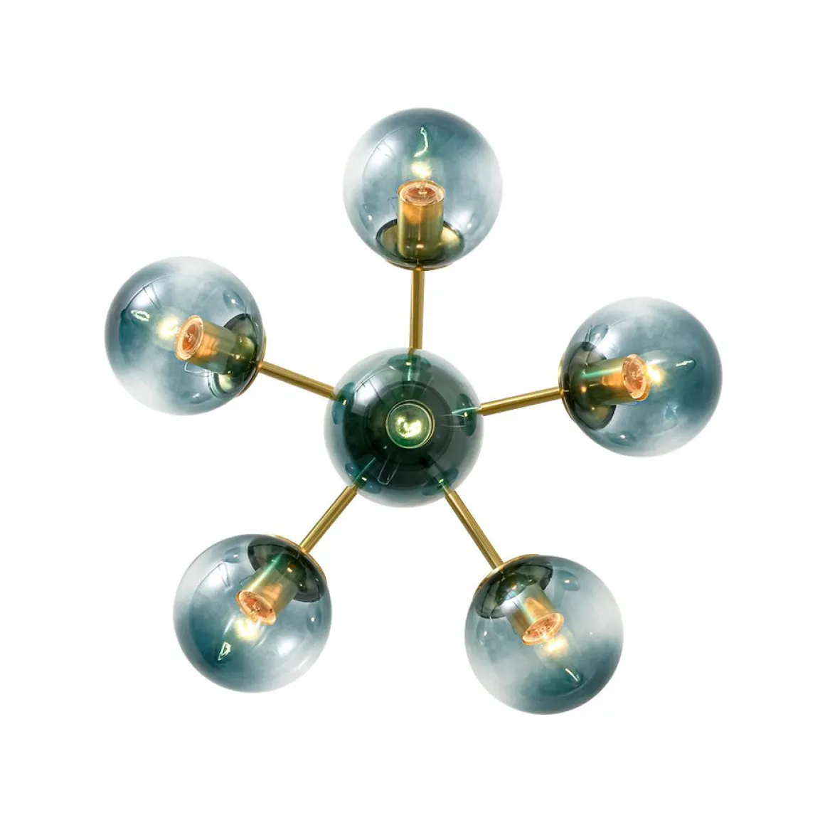 Bloom Brass Blue Glass Bubble Semi Flush Chandelier