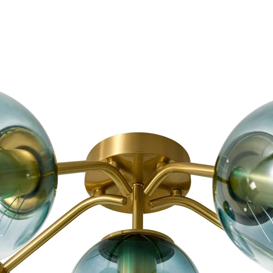 Bloom Brass Blue Glass Bubble Semi Flush Chandelier