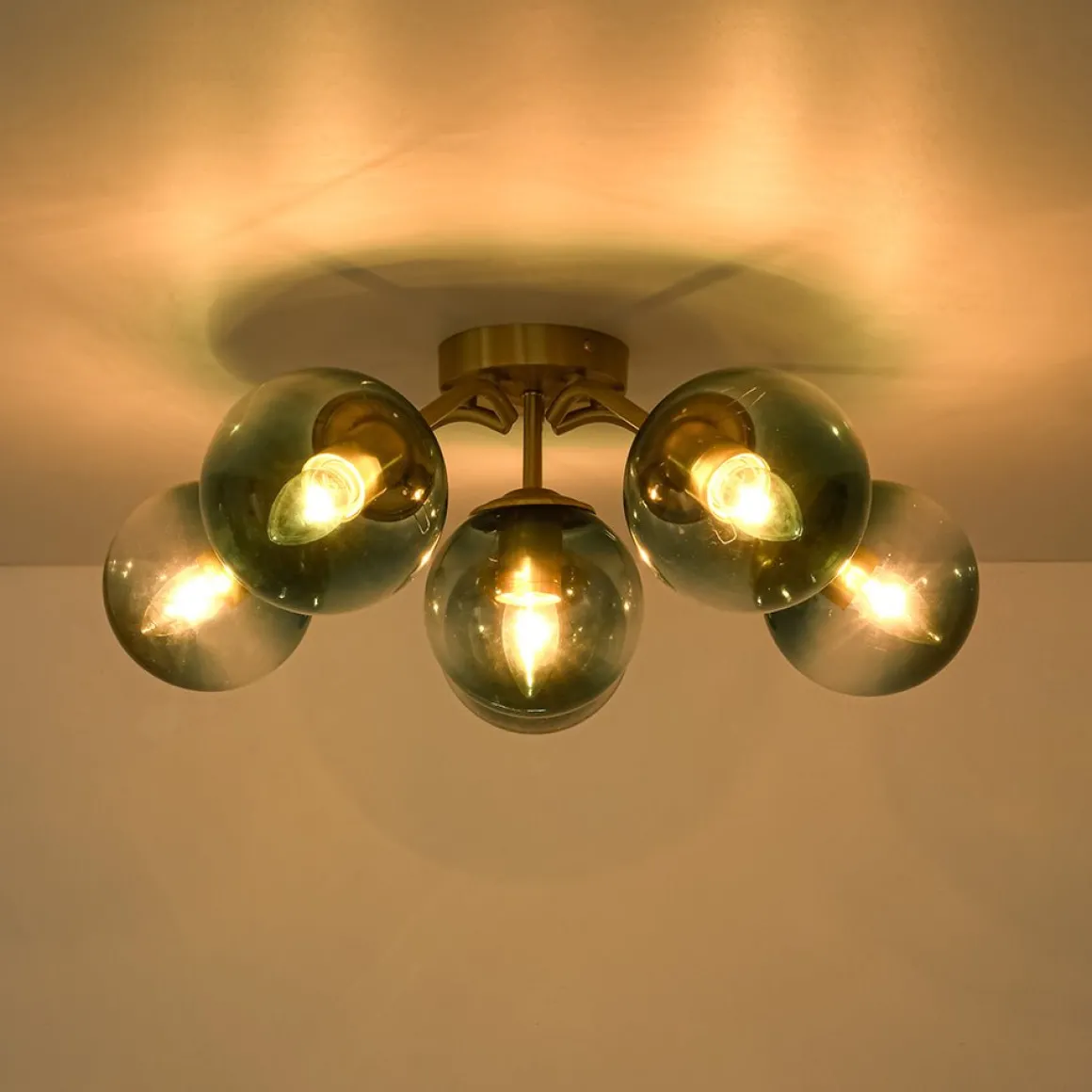 Bloom Brass Blue Glass Bubble Semi Flush Chandelier