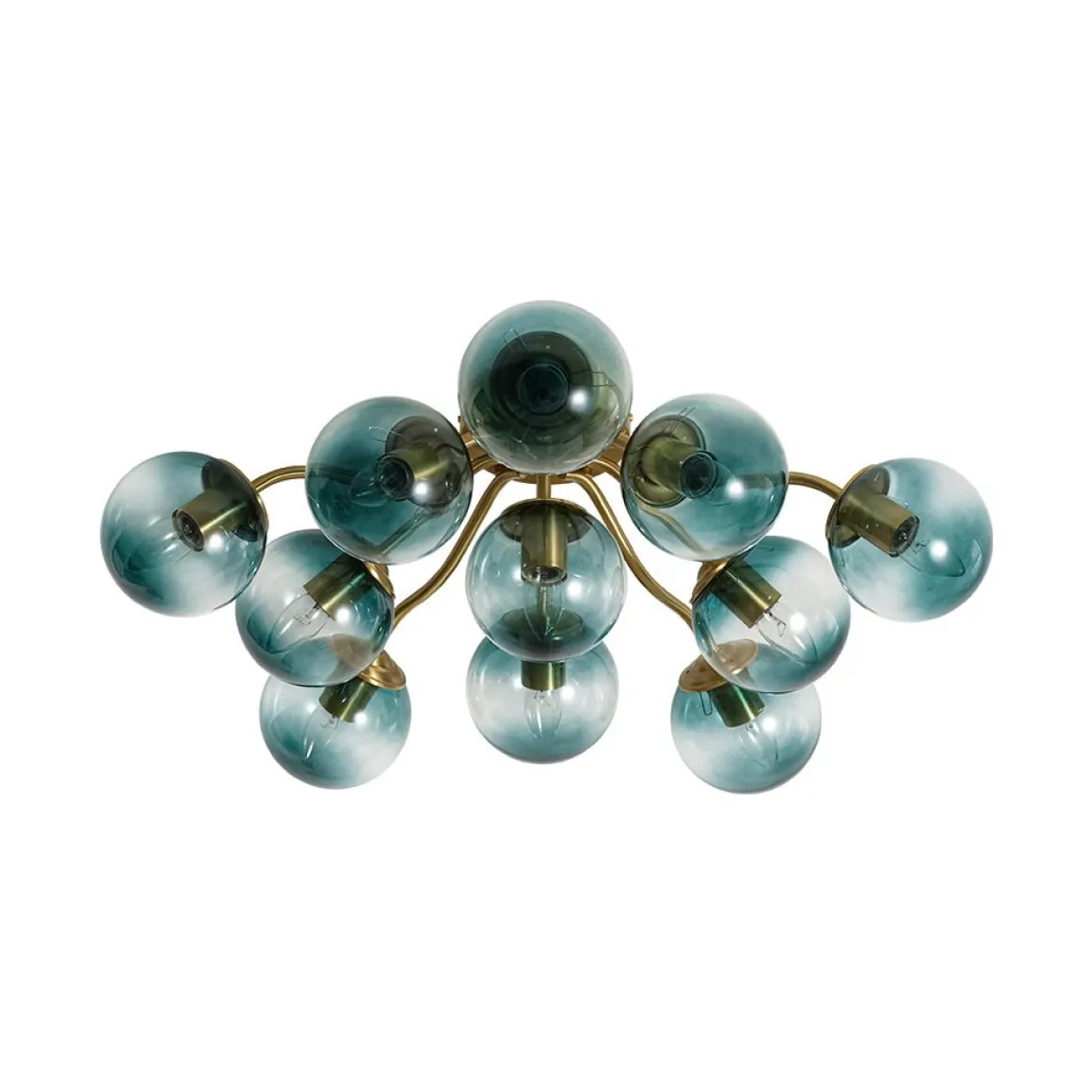Bloom Brass Blue Glass Bubble Semi Flush Chandelier