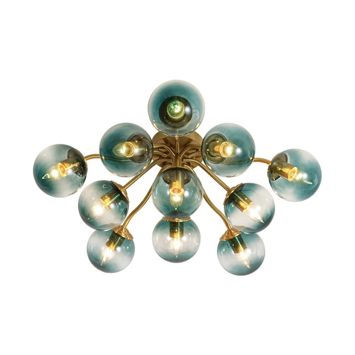 Bloom Brass Blue Glass Bubble Semi Flush Chandelier