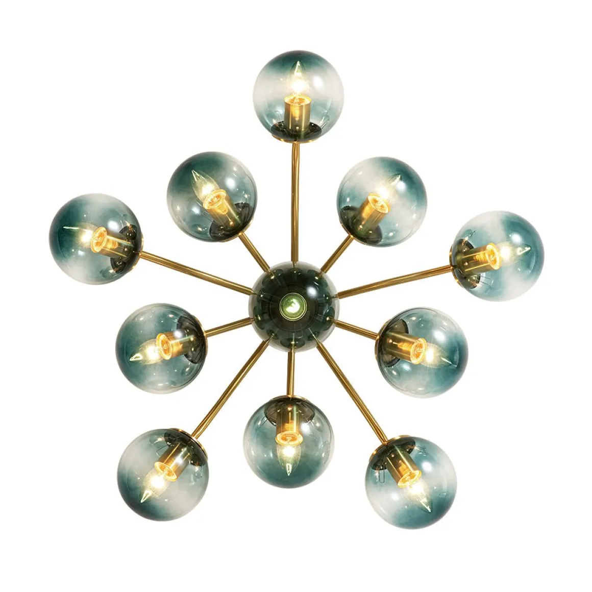 Bloom Brass Blue Glass Bubble Semi Flush Chandelier