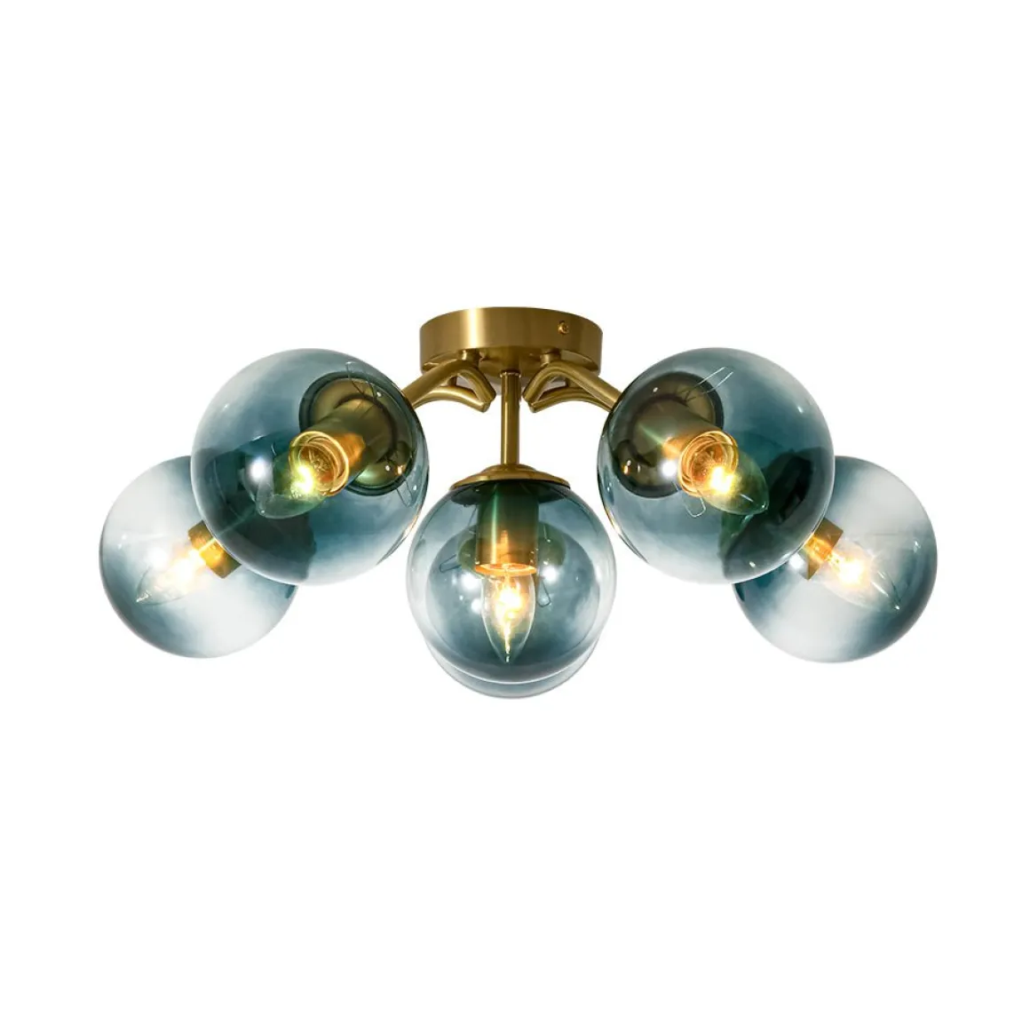 Bloom Brass Blue Glass Bubble Semi Flush Chandelier