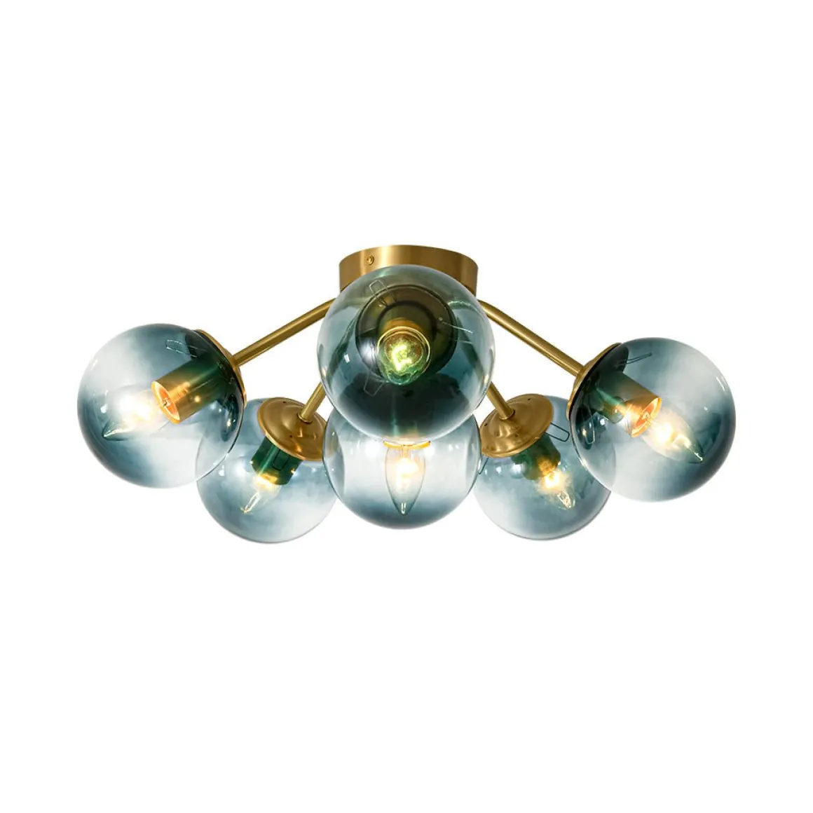 Bloom Brass Blue Glass Bubble Semi Flush Chandelier