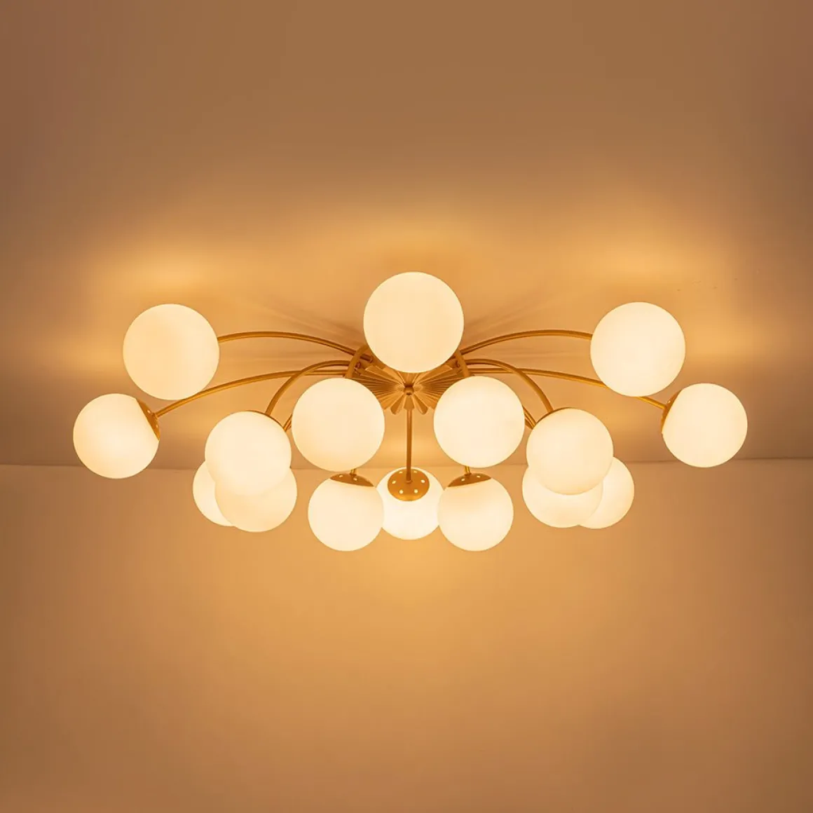 Bloom Dimmable Opal Glass Globe Bubble Semi Flush Chandelier