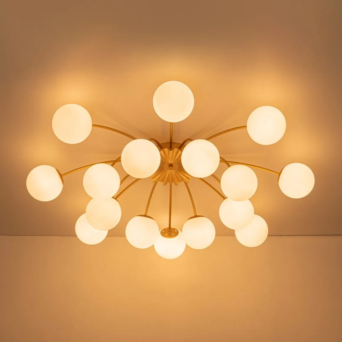 Bloom Dimmable Opal Glass Globe Bubble Semi Flush Chandelier