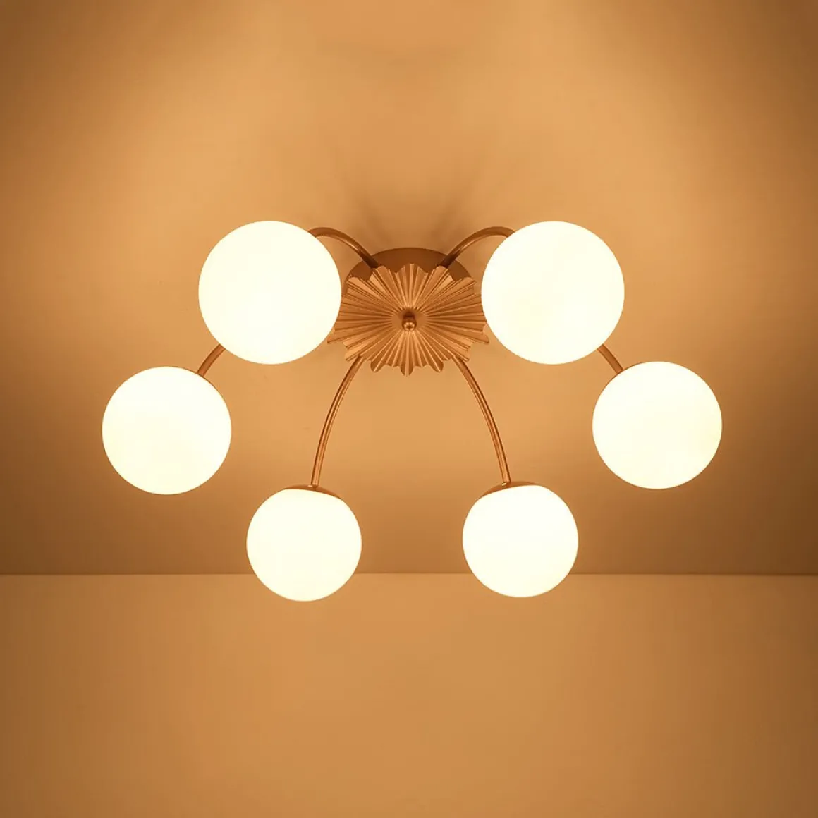 Bloom Dimmable Opal Glass Globe Bubble Semi Flush Chandelier