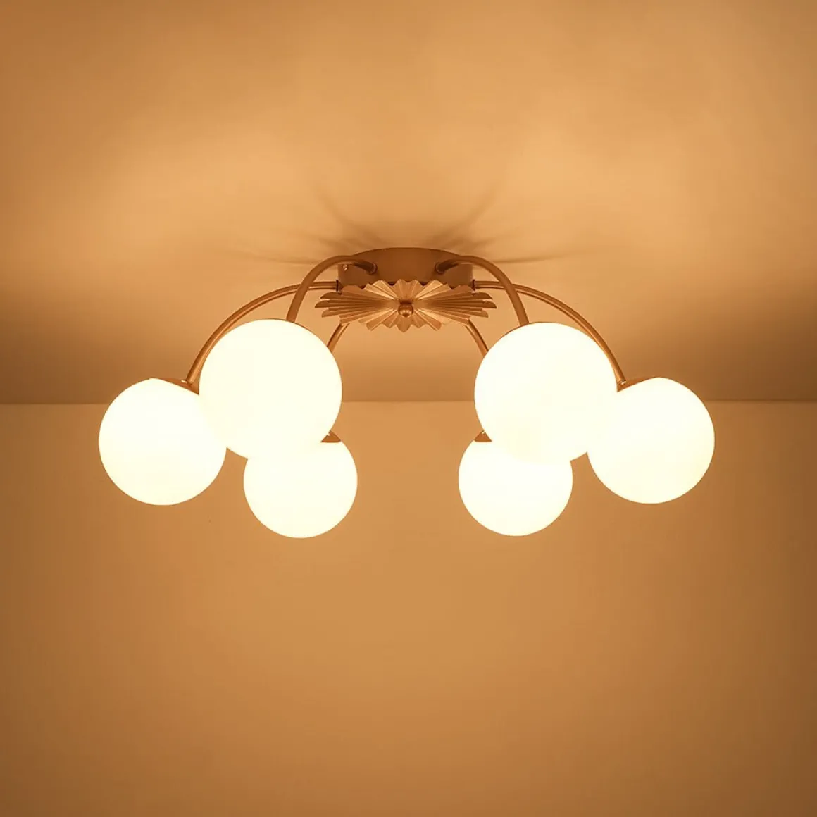 Bloom Dimmable Opal Glass Globe Bubble Semi Flush Chandelier