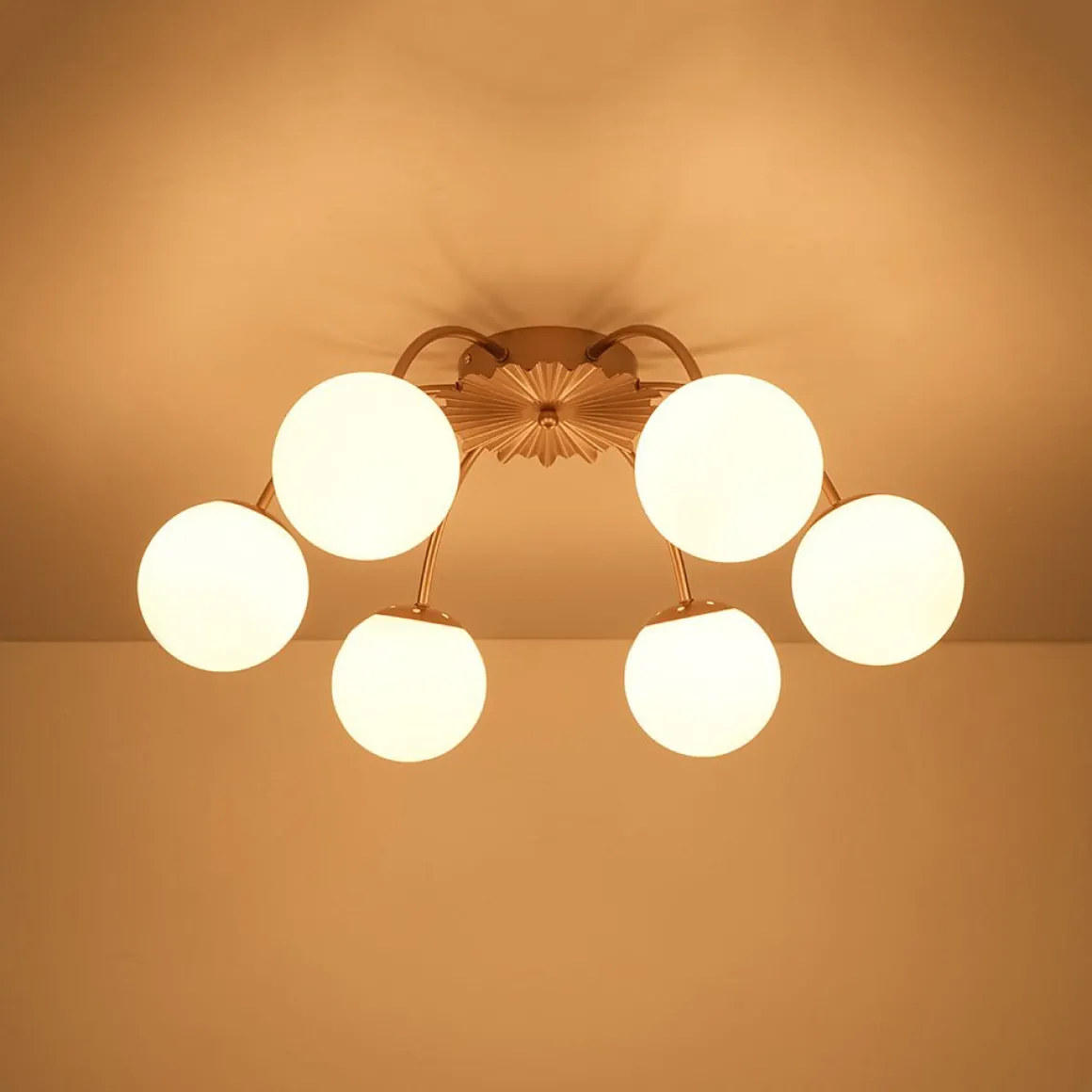 Bloom Dimmable Opal Glass Globe Bubble Semi Flush Chandelier