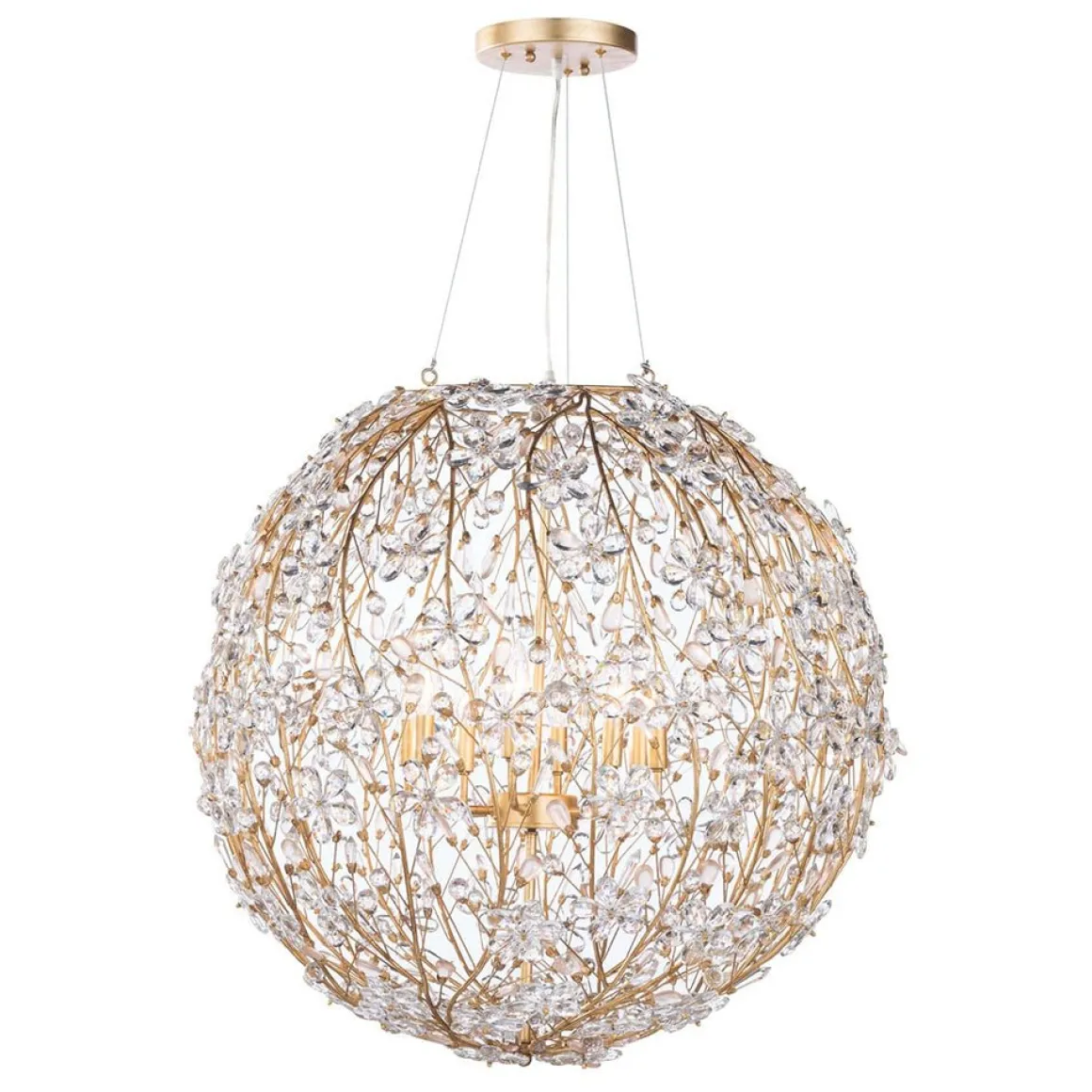 Bloom French Gold Blossom Crystal Floral Orb Chandelier