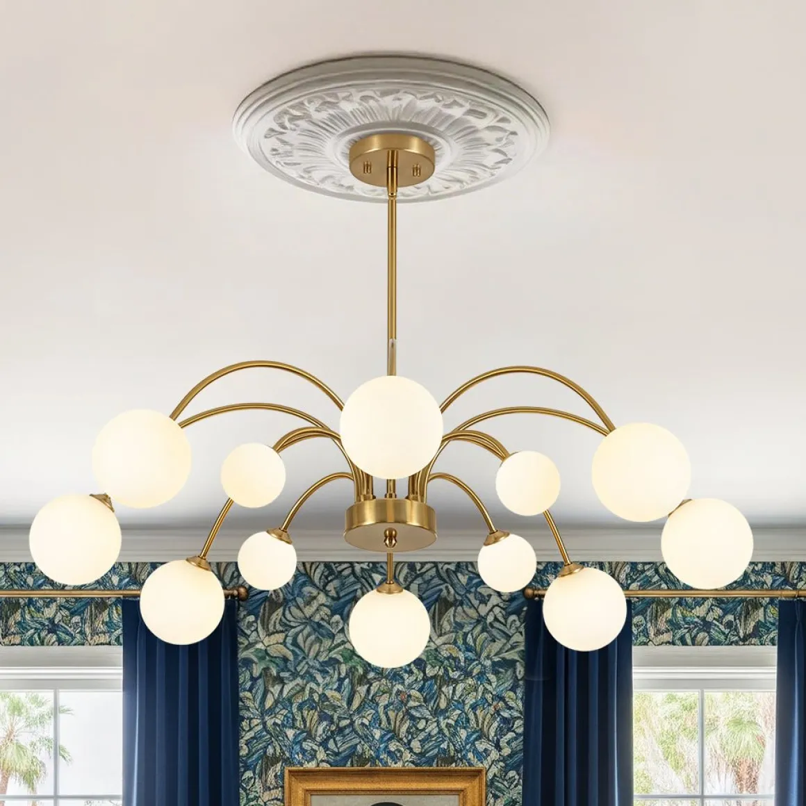 Bloom Frosted Glass Bubble Arched Arm Sputnik Chandelier