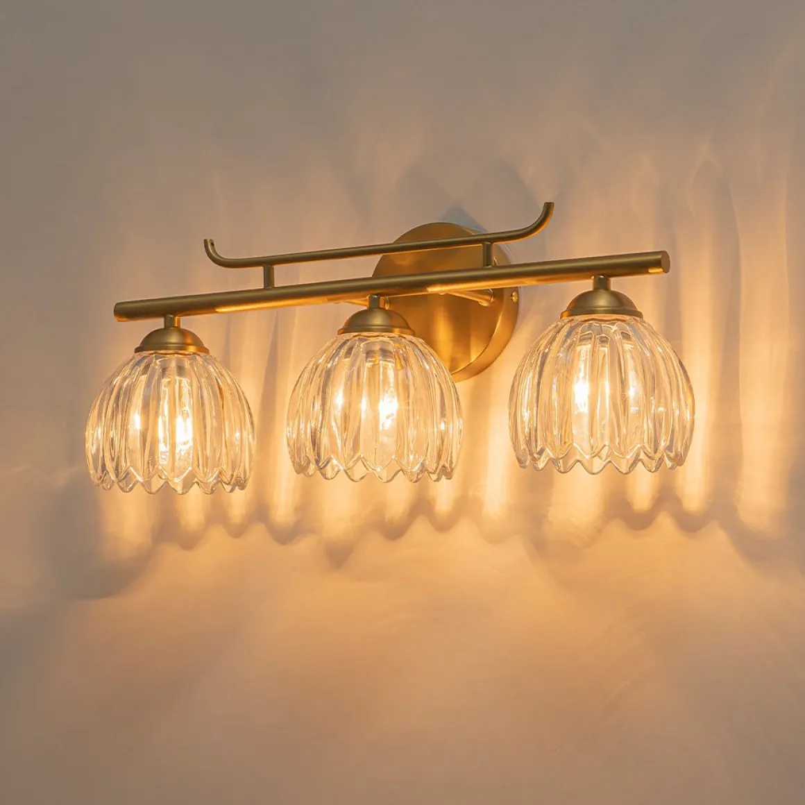 Bloom 3-Light Pleated Clear Glass Flower Vanity Wall Sconce