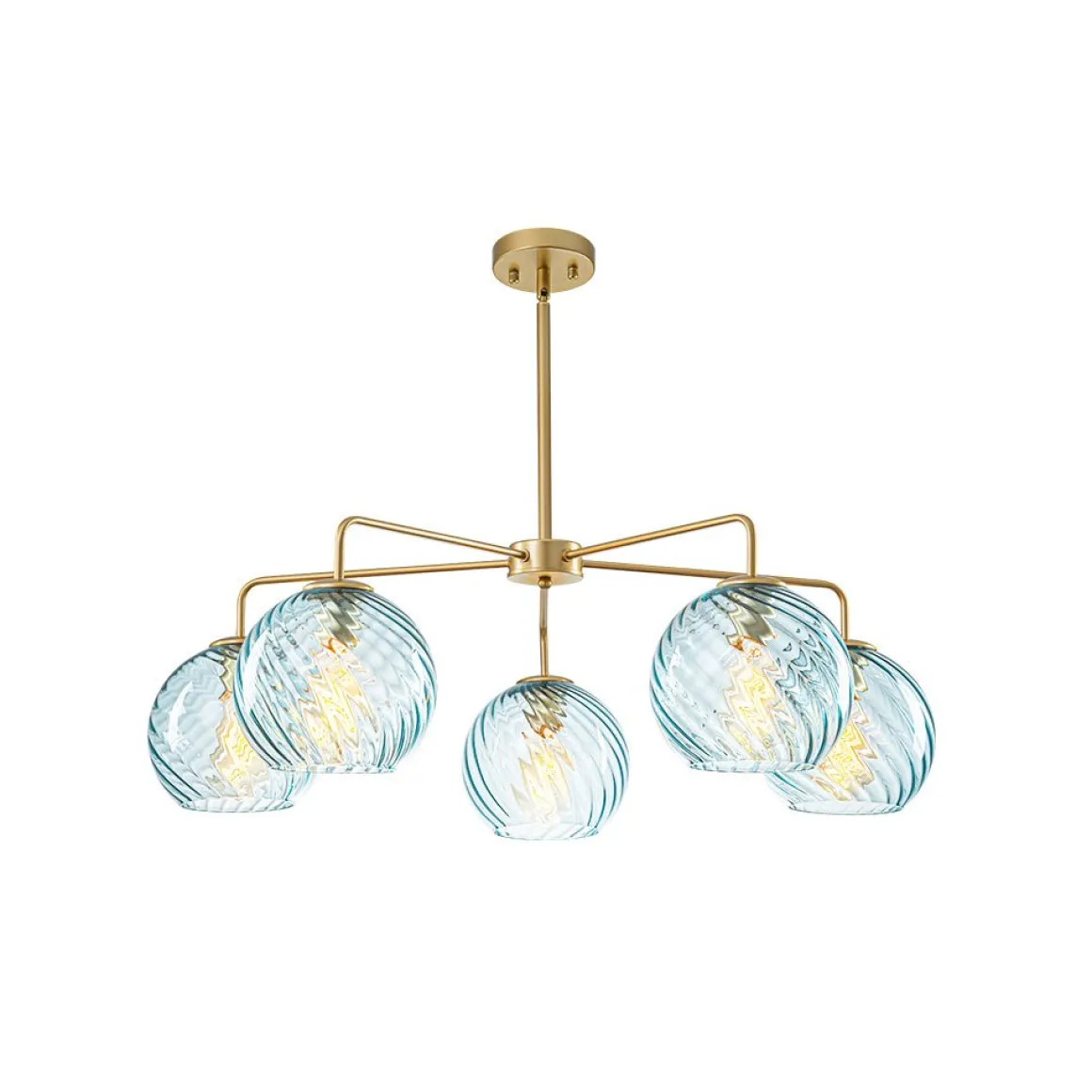 Blue Ribbed Glass Globe 5-light Round Sputnik Chandelier