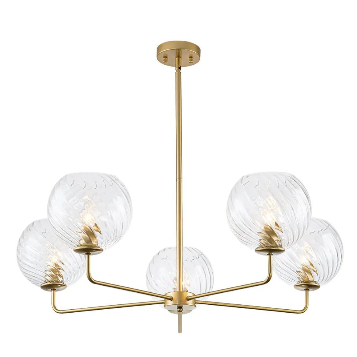 Blue Ribbed Glass Globe 5-light Round Sputnik Chandelier