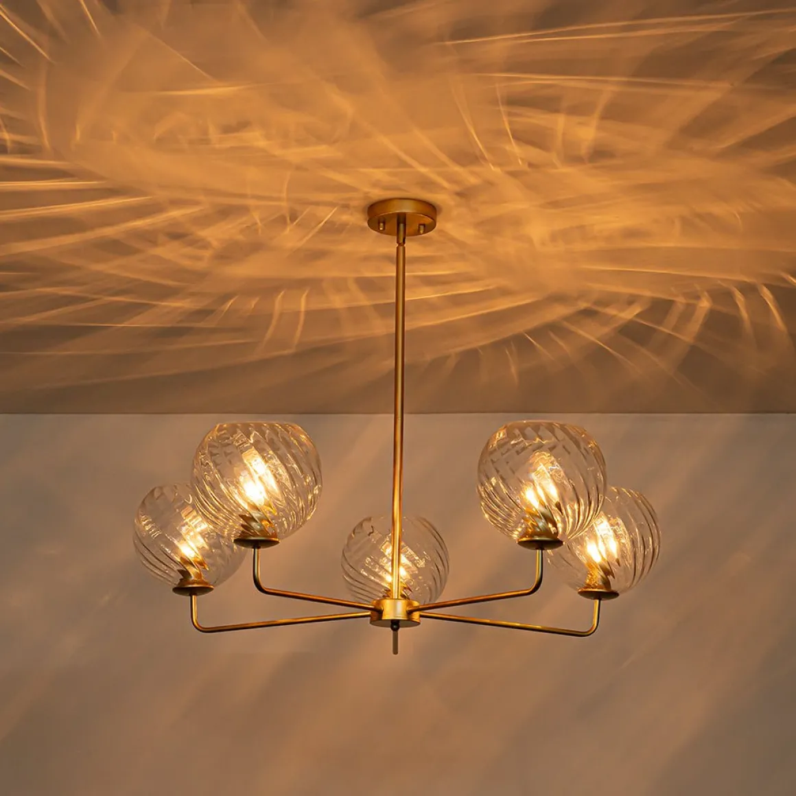 Blue Ribbed Glass Globe 5-light Round Sputnik Chandelier