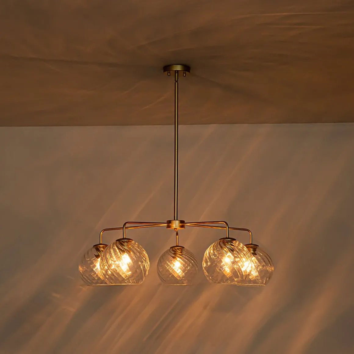Blue Ribbed Glass Globe 5-light Round Sputnik Chandelier