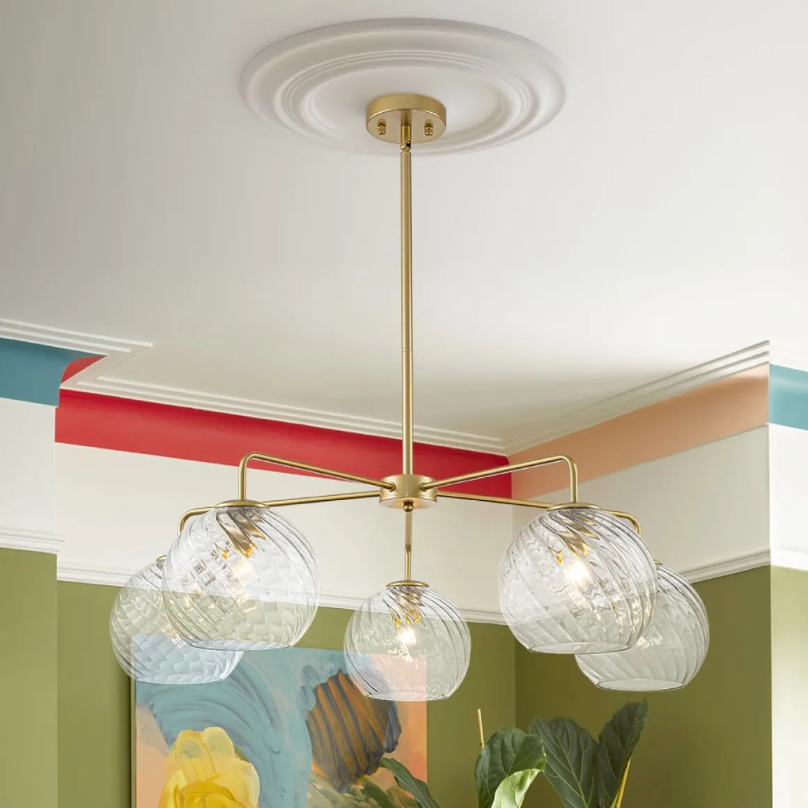 Blue Ribbed Glass Globe 5-light Round Sputnik Chandelier