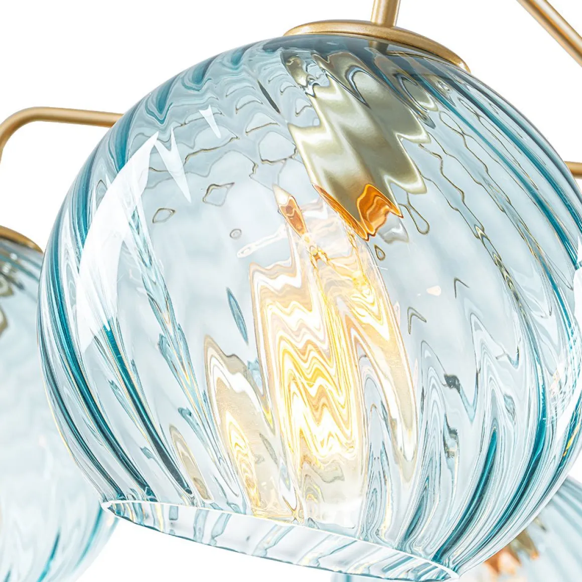 Blue Ribbed Glass Globe 5-light Round Sputnik Chandelier