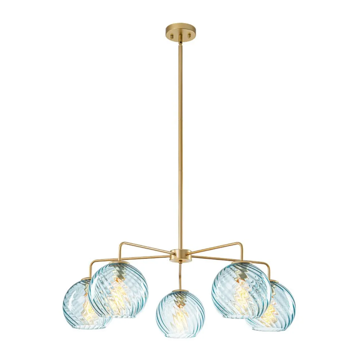 Blue Ribbed Glass Globe 5-light Round Sputnik Chandelier