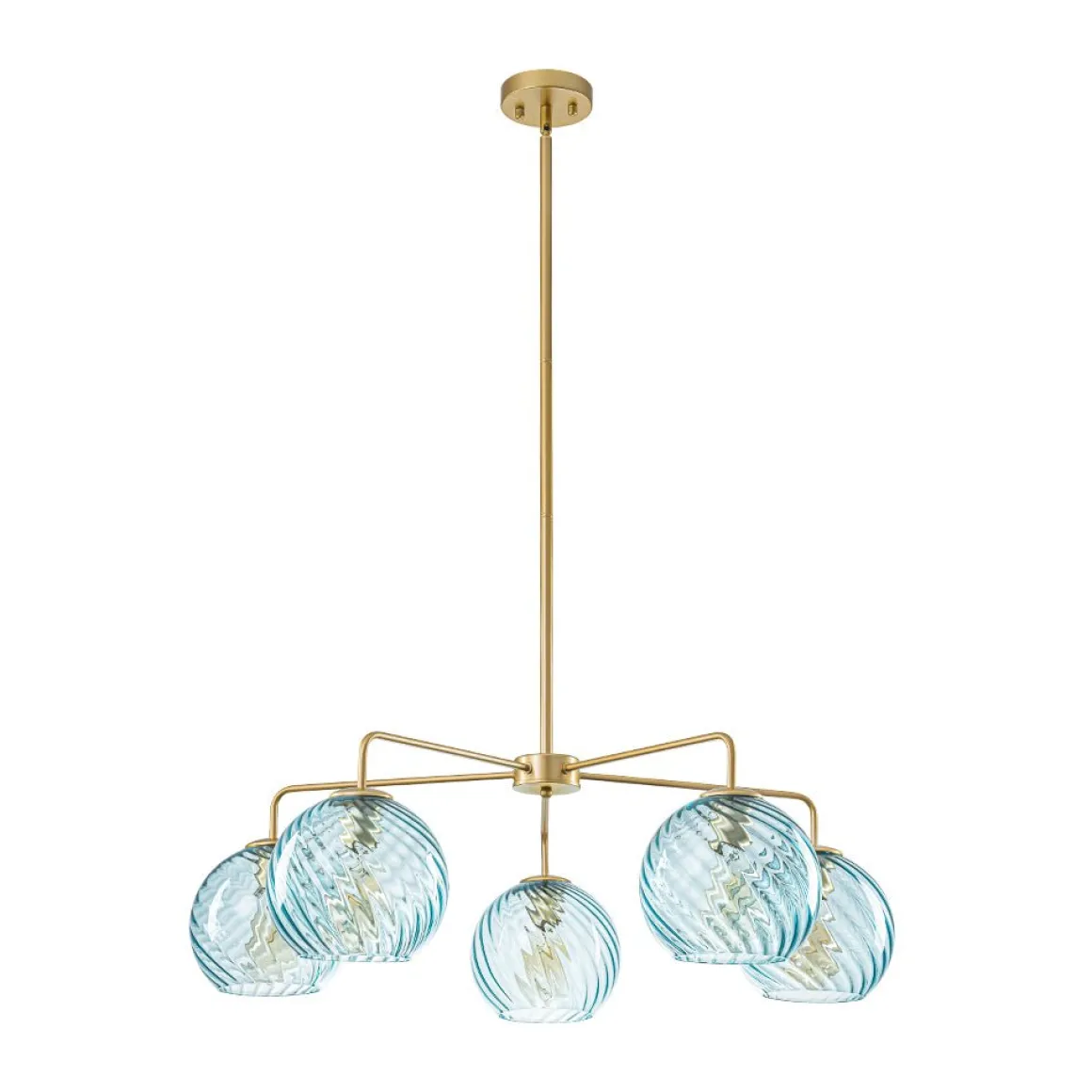 Blue Ribbed Glass Globe 5-light Round Sputnik Chandelier