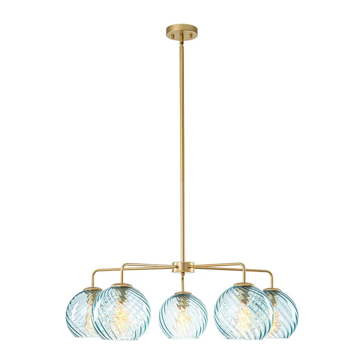 Blue Ribbed Glass Globe 5-light Round Sputnik Chandelier