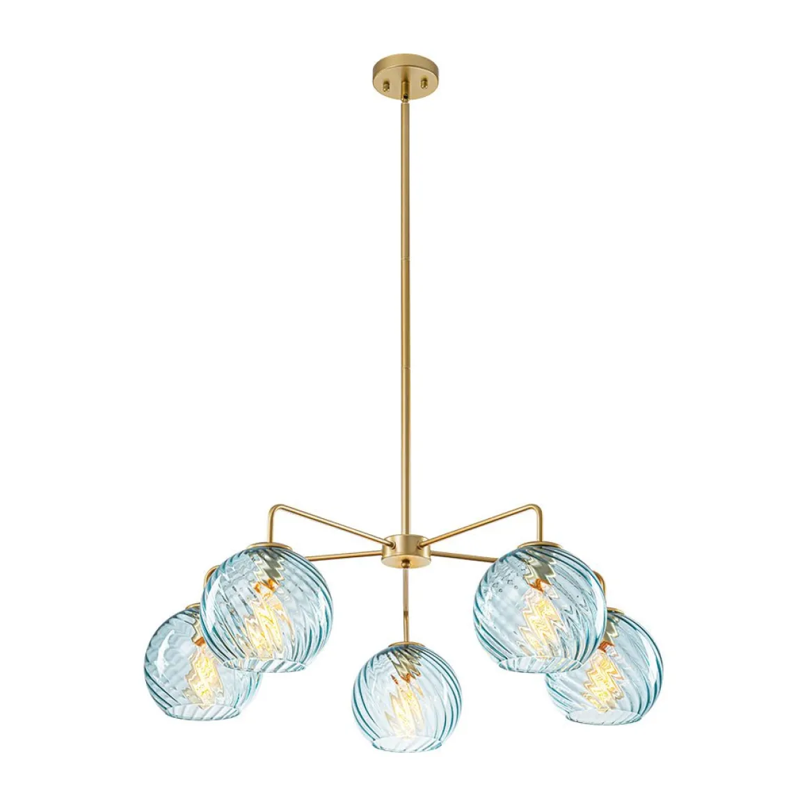 Blue Ribbed Glass Globe 5-light Round Sputnik Chandelier