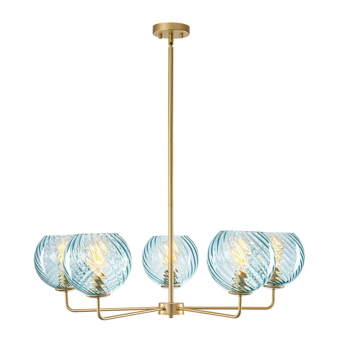 Blue Ribbed Glass Globe 5-light Round Sputnik Chandelier