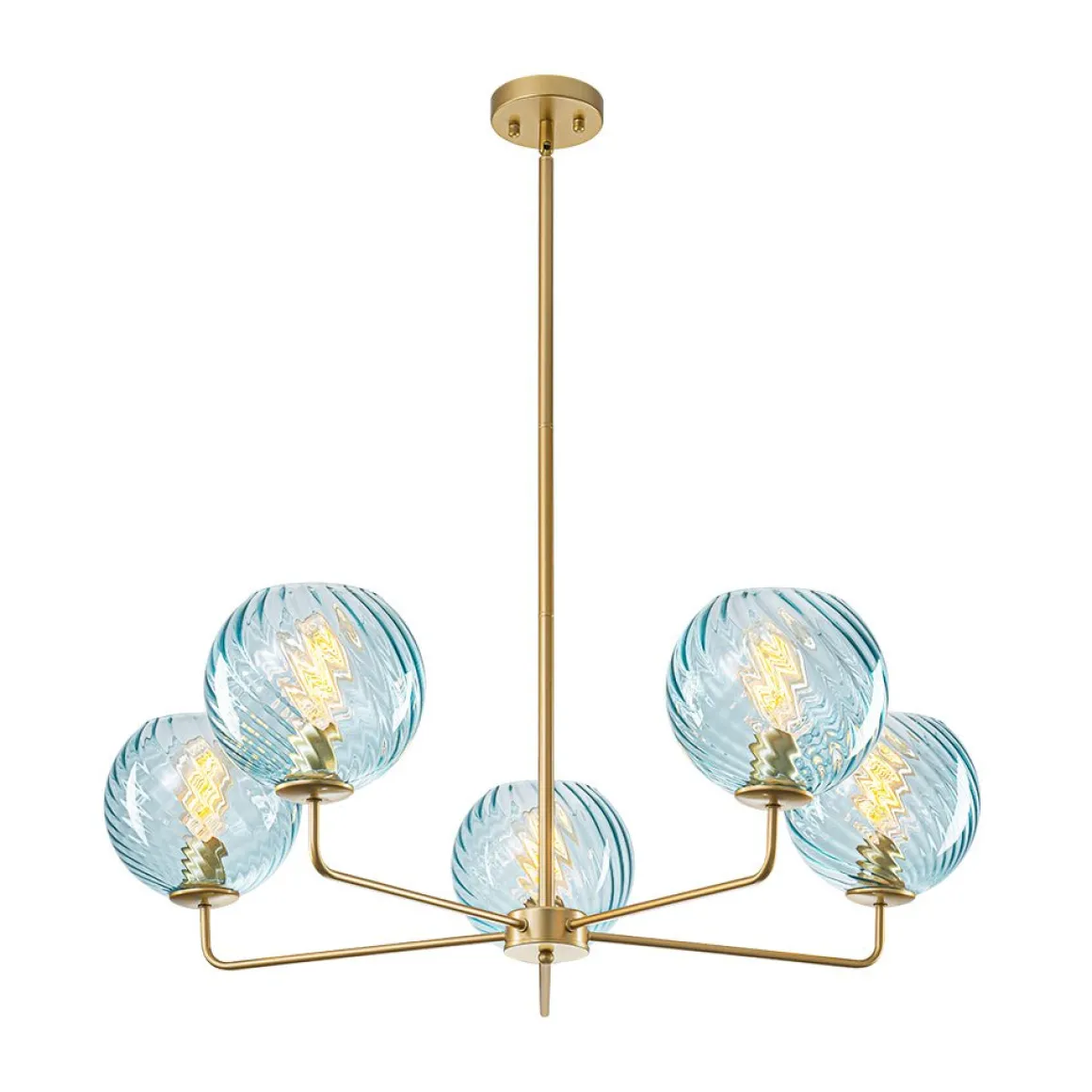 Blue Ribbed Glass Globe 5-light Round Sputnik Chandelier