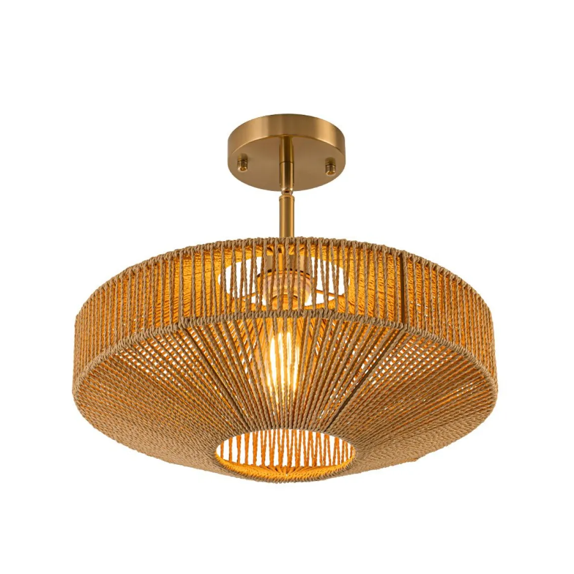 Bohemian Brown Woven Hemp Rope Cage Ceiling Light