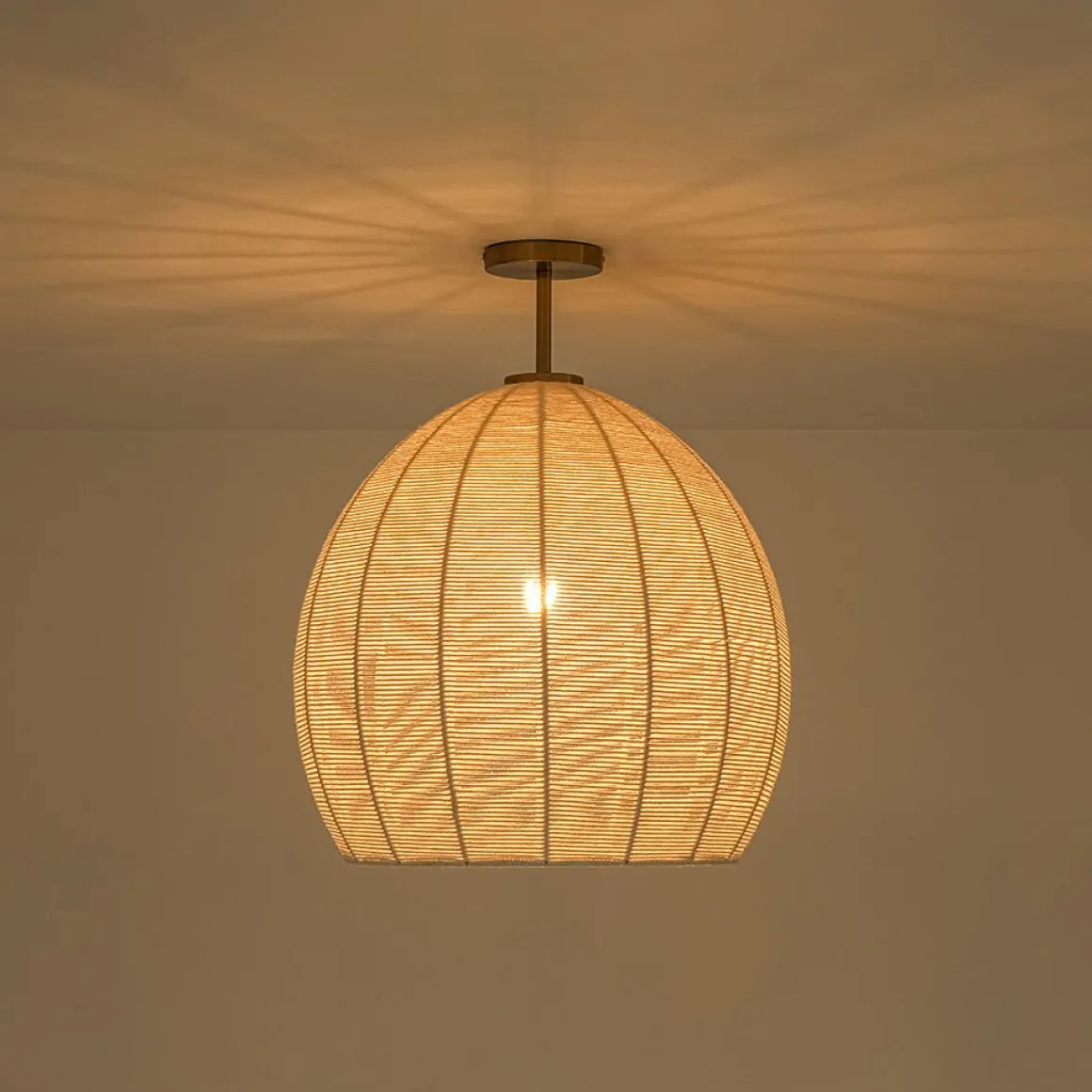 Boho Ivory Woven Thread Dome Cage Semi Flush Mount