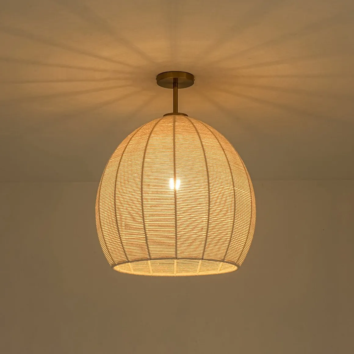 Boho Ivory Woven Thread Dome Cage Semi Flush Mount