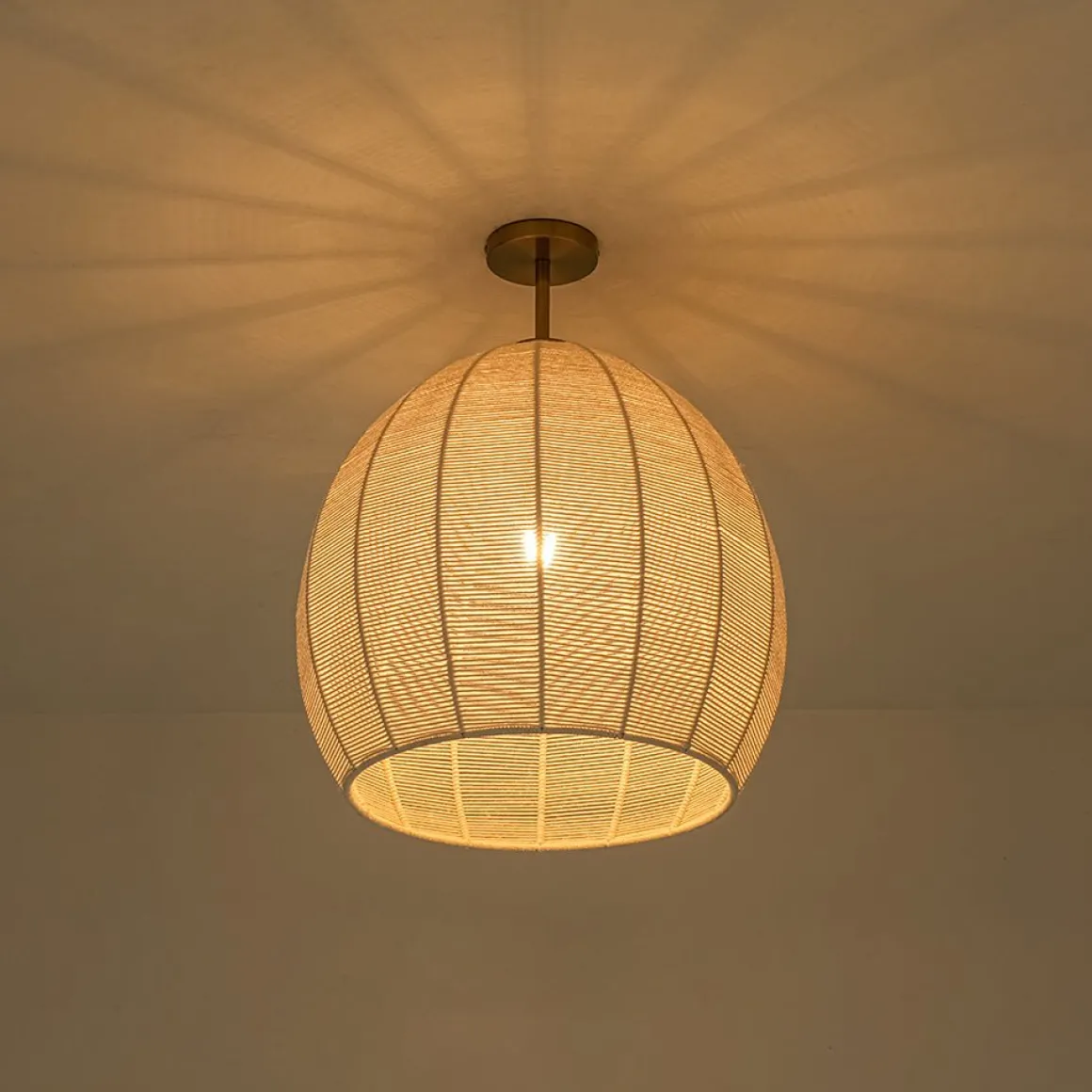 Boho Ivory Woven Thread Dome Cage Semi Flush Mount