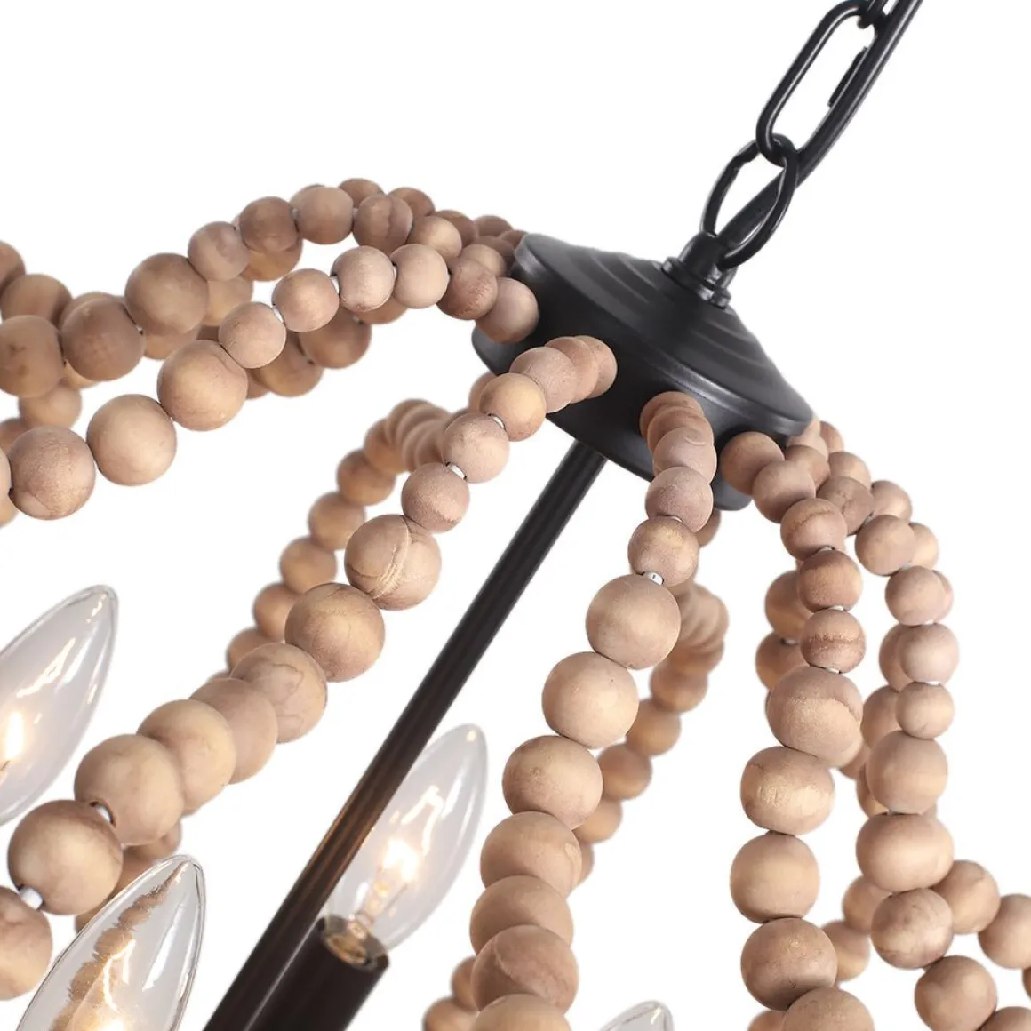 Boho 4-Light Wood Beaded Lantern Pendant