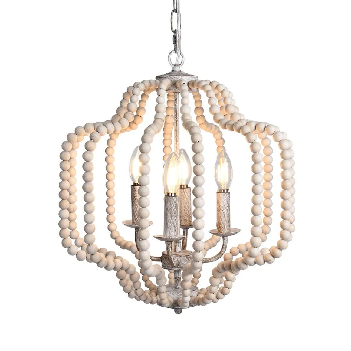 Boho 4-Light Wood Beaded Lantern Pendant