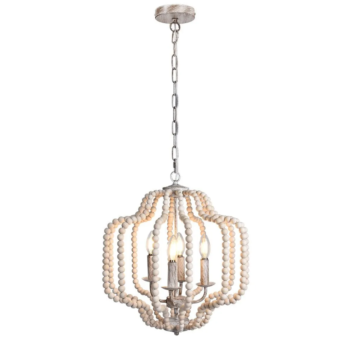 Boho 4-Light Wood Beaded Lantern Pendant