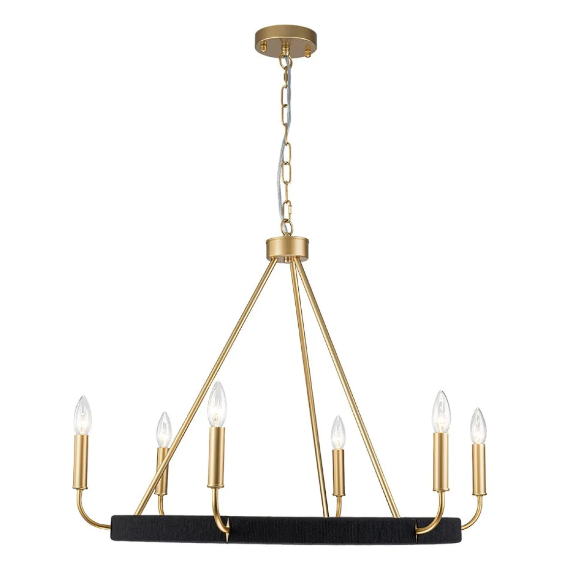 Boho 6-Light Woven String Candle Wagon Wheel Chandelier