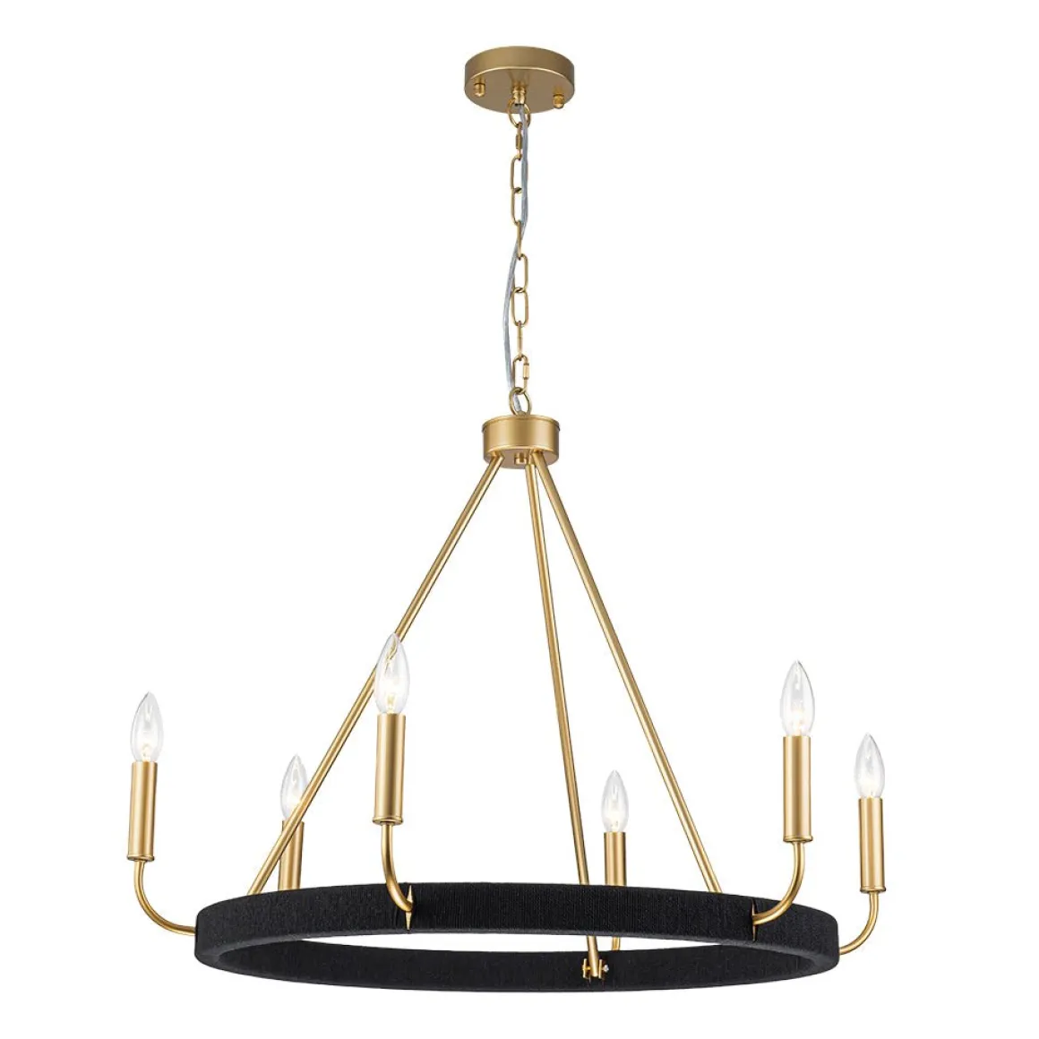Boho 6-Light Woven String Candle Wagon Wheel Chandelier