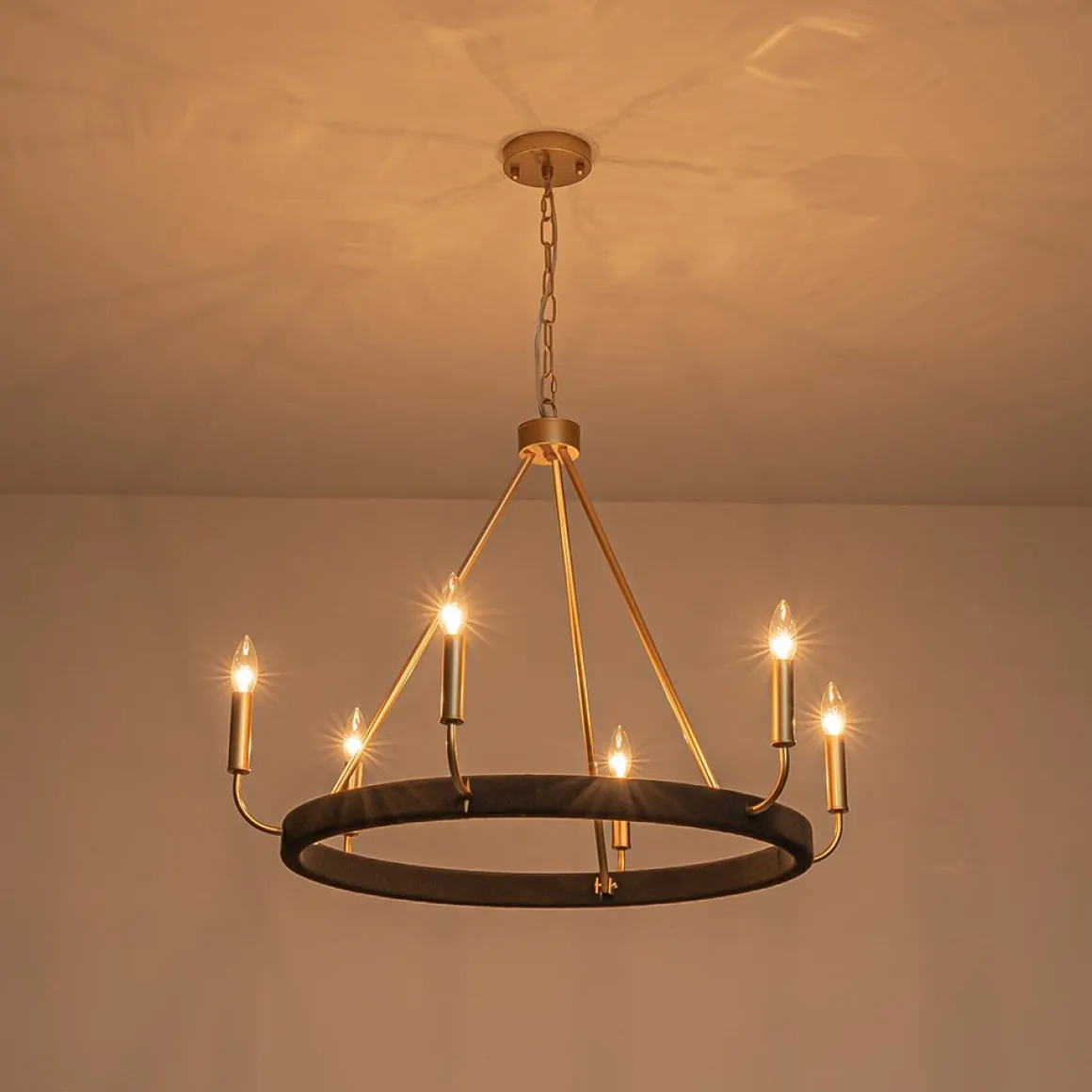 Boho 6-Light Woven String Candle Wagon Wheel Chandelier