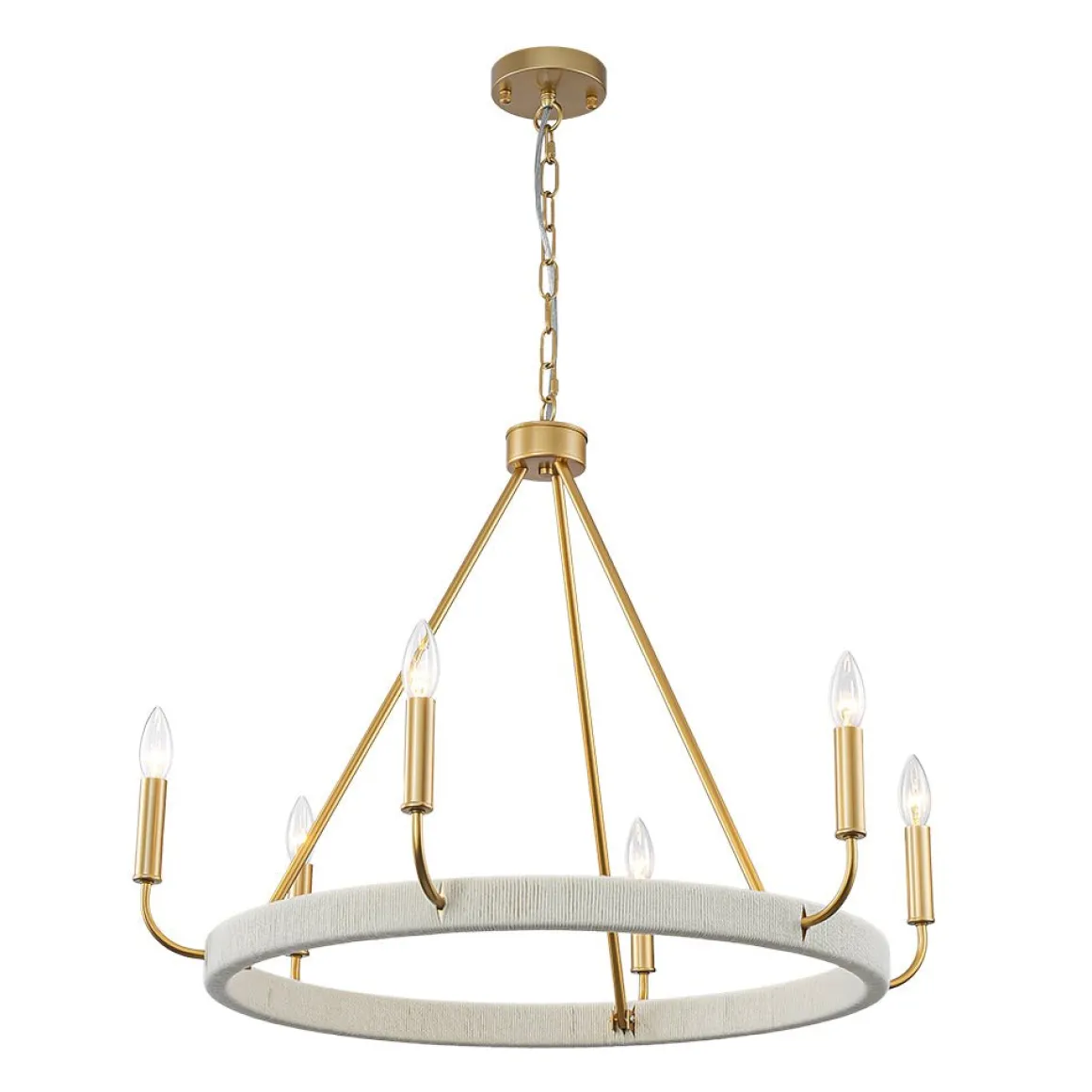 Boho 6-Light Woven String Candle Wagon Wheel Chandelier
